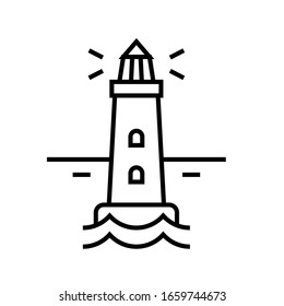 Icono de línea de faro, signo de concepto, ilustración de vector de contorno, símbolo lineal.