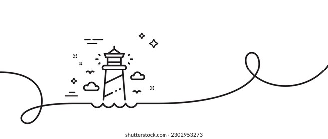 Lighthouse line icon. Continuous one line with curl. Beacon tower sign. Searchlight building symbol. Lighthouse single outline ribbon. Loop curve pattern. Vector