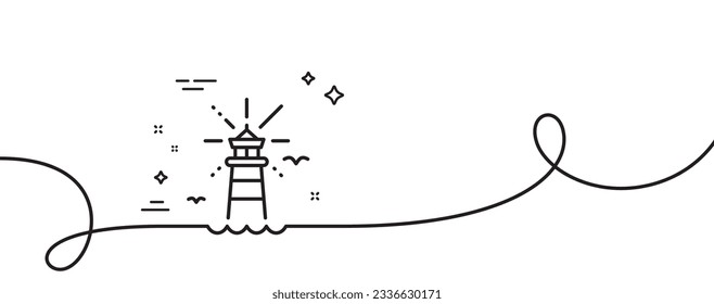 Lighthouse line icon. Continuous one line with curl. Beacon tower sign. Searchlight building symbol. Lighthouse single outline ribbon. Loop curve pattern. Vector