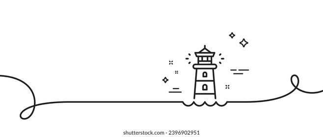 Lighthouse line icon. Continuous one line with curl. Searchlight tower sign. Beacon symbol. Lighthouse single outline ribbon. Loop curve pattern. Vector