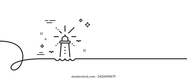 Lighthouse line icon. Continuous one line with curl. Beacon tower sign. Searchlight building symbol. Lighthouse single outline ribbon. Loop curve pattern. Vector