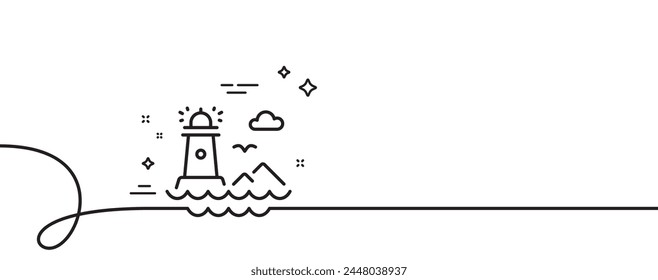 Lighthouse line icon. Continuous one line with curl. Beacon tower sign. Searchlight building symbol. Lighthouse single outline ribbon. Loop curve pattern. Vector