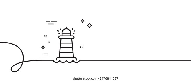 Lighthouse line icon. Continuous one line with curl. Searchlight tower sign. Beacon symbol. Lighthouse single outline ribbon. Loop curve pattern. Vector