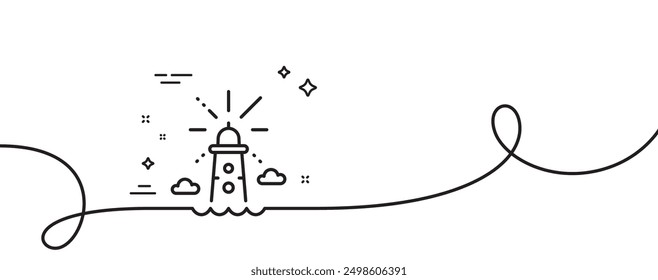 Lighthouse line icon. Continuous one line with curl. Beacon tower sign. Searchlight building symbol. Lighthouse single outline ribbon. Loop curve pattern. Vector