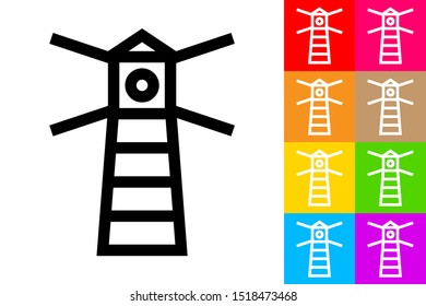 Lighthouse. Line Icon With Different Color Background.