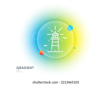 Lighthouse line icon. Gradient blur button with glassmorphism. Beacon tower sign. Searchlight building symbol. Transparent glass design. Lighthouse line icon. Vector