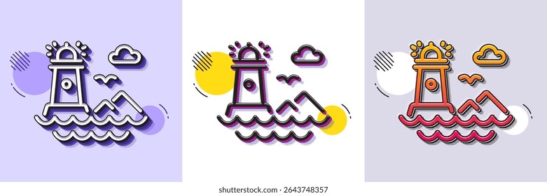 Lighthouse line icon. Halftone dotted pattern. Gradient icon with grain shadow. Beacon tower sign. Searchlight building symbol. Line lighthouse icon. Various designs. Vector