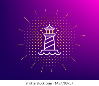 Lighthouse line icon. Halftone pattern. Searchlight tower sign. Beacon symbol. Gradient background. Lighthouse line icon. Yellow halftone pattern. Vector
