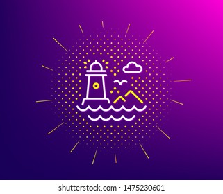 Lighthouse line icon. Halftone pattern. Beacon tower sign. Searchlight building symbol. Gradient background. Lighthouse line icon. Yellow halftone pattern. Vector