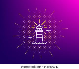 Lighthouse line icon. Halftone pattern. Beacon tower sign. Searchlight building symbol. Gradient background. Lighthouse line icon. Yellow halftone pattern. Vector