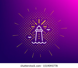 Lighthouse line icon. Halftone pattern. Beacon tower sign. Searchlight building symbol. Gradient background. Lighthouse line icon. Yellow halftone pattern. Vector