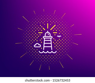 Lighthouse line icon. Halftone pattern. Beacon tower sign. Searchlight building symbol. Gradient background. Lighthouse line icon. Yellow halftone pattern. Vector
