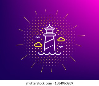 Lighthouse line icon. Halftone pattern. Beacon tower sign. Searchlight building symbol. Gradient background. Lighthouse line icon. Yellow halftone pattern. Vector