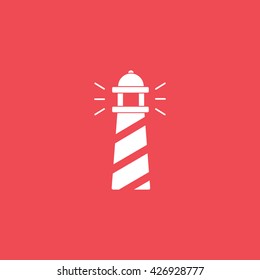 Lighthouse Line Icon On Red Background