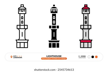 Lighthouse Line Icon. Port of Spain Trinidad and Tobago, Capital Color Symbol, Silhouette, Editable Stroke.