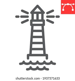 Lighthouse line icon, sea and ocean, lighthouse vector icon, vector graphics, editable stroke outline sign, eps 10