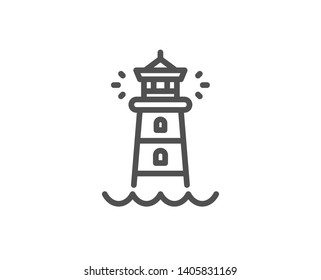Lighthouse line icon. Searchlight tower sign. Beacon symbol. Quality design element. Linear style lighthouse icon. Editable stroke. Vector