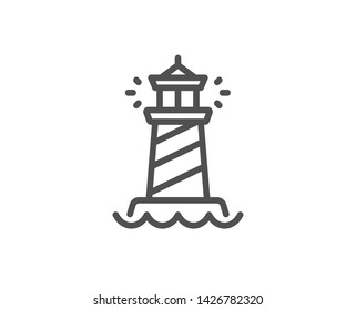 Lighthouse line icon. Searchlight tower sign. Beacon symbol. Quality design element. Linear style lighthouse icon. Editable stroke. Vector