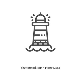 Lighthouse line icon. Searchlight tower sign. Beacon symbol. Quality design element. Linear style lighthouse icon. Editable stroke. Vector