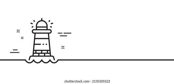 Lighthouse line icon. Searchlight tower sign. Beacon symbol. Minimal line illustration background. Lighthouse line icon pattern banner. White web template concept. Vector