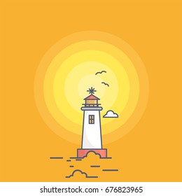 Lighthouse Line Minimal Style Vector Illustration