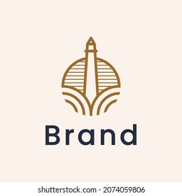 lighthouse line outline logo design vector