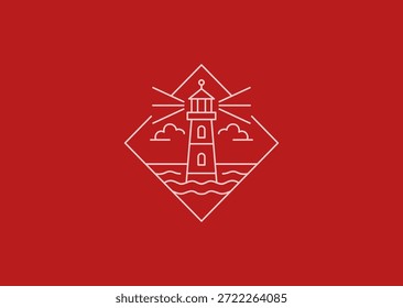 Logotipo de estilo de línea de faro con líneas de Vertical limpias, que representan guía, seguridad, esperanza, dirección y confianza