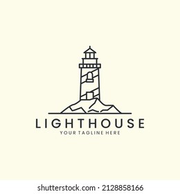 lighthouse with line style logo icon template design. rock, tower, sea, beacon vector illustration