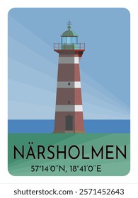 Närsholmen lighthouse located at Gotland, Sweden. Vector illustration