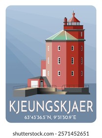 Kjeungskjær lighthouse located on West coast of Norway. Vector illustration 