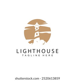 Lighthouse logo beacon tower ship signal simple beach port design template