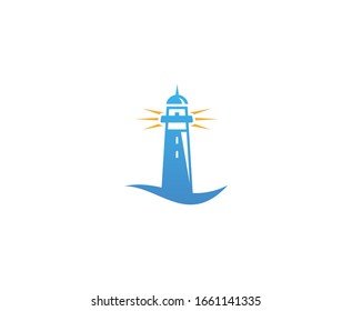 Lighthouse logo beacon vector icon 