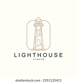 Lighthouse Logo, Beacon Vector Modern Simple Beach Searchlight Tower, Symbol Illustration Template