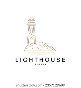 Lighthouse Logo, Beacon Vector Modern Simple Beach Searchlight Tower, Symbol Illustration Template