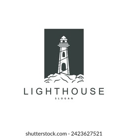 Leuchtturm-Logo, Beacon Vector Modern Simple Beach Searchlight Tower, Symbolvorlage