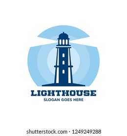 Lighthouse Logo circle abstract design vector template Negative space style