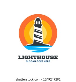 Lighthouse Logo circle abstract design vector template Negative space style