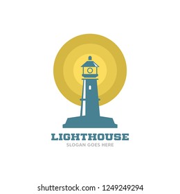 Lighthouse Logo circle abstract design vector template Negative space style