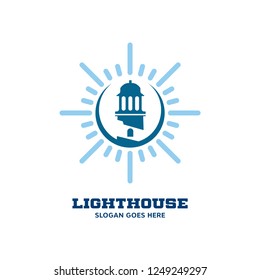 Lighthouse Logo circle abstract design vector template Negative space style