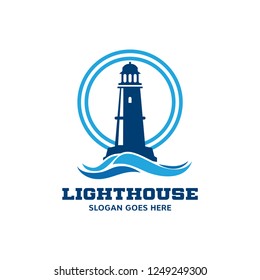 Lighthouse Logo circle abstract design vector template Negative space style