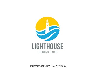 Lighthouse Logo circle abstract design vector template Negative space style.