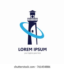 Lighthouse logo circle abstract design vector template Negative space style