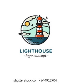 Lighthouse logo concept. Illustration of lighthouse in circle.