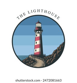 Lighthouse logo design in circular frame