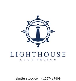 Lighthouse Logo Design Compass Design Illustration Stock Vector ...