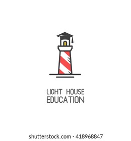 Lighthouse logo design. Education logo. Template for logos, labels, emblems with stylized lighthouse.