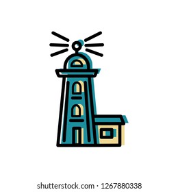 Lighthouse logo design. Flat and line style vector illustration. Travel concept.