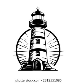 Lighthouse logo design illustration with a hand drawn touch, capturing the spirit of guidance and hope.