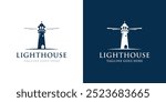 Lighthouse Logo Design Inspiration. Harbor Icon. Light Beacon Symbol. Maritime Tower emblem. Vector Illustration.