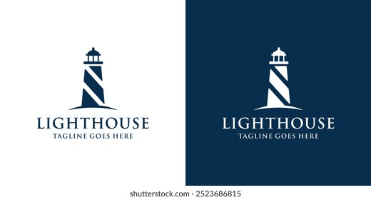 Inspiração do design do logotipo do farol. Ícone Harbour. Emblema da Torre Marítima. Ilustração de vetor.